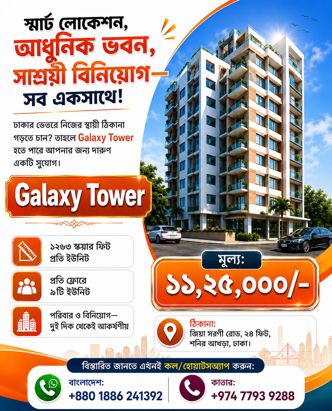 স্মার্ট লোকেশন,আধুনিক ভবন, সাশ্রয়ী বিনিয়োেগ সব একসাথে!